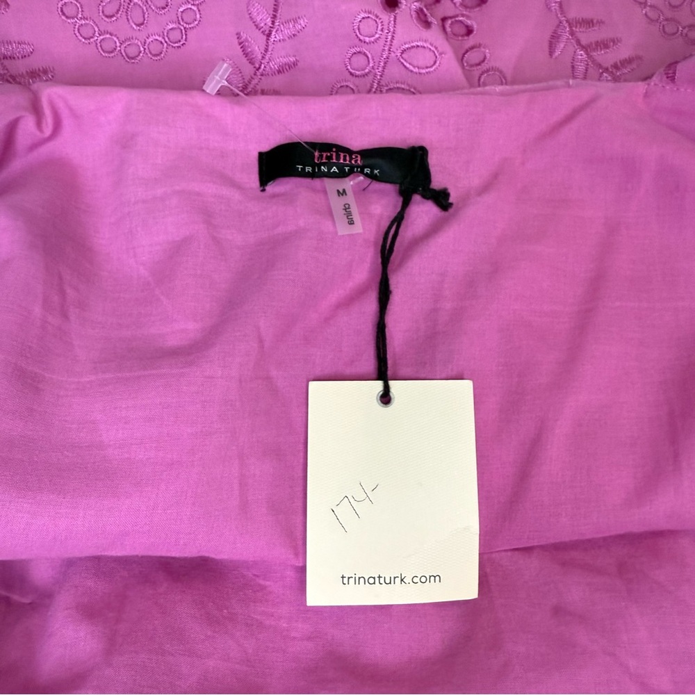 Trina Turk Pink Eyelet Off-Shoulder Sleeved Cotton Dress M NWT Party Wedding - Picture 8 of 9